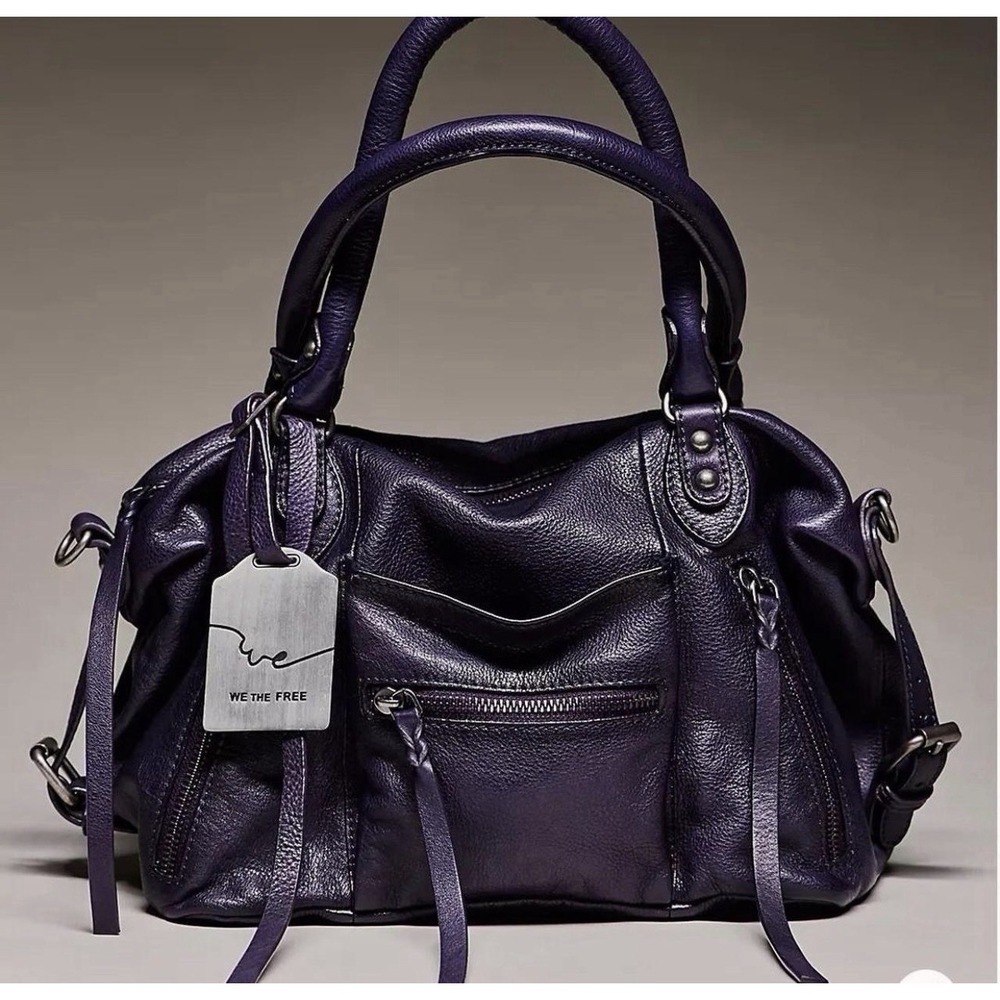 NWT We The Free People Baby Emerson MIDNIGHT ORCHID Leather Tote Bag Purple - Picture 2 of 11